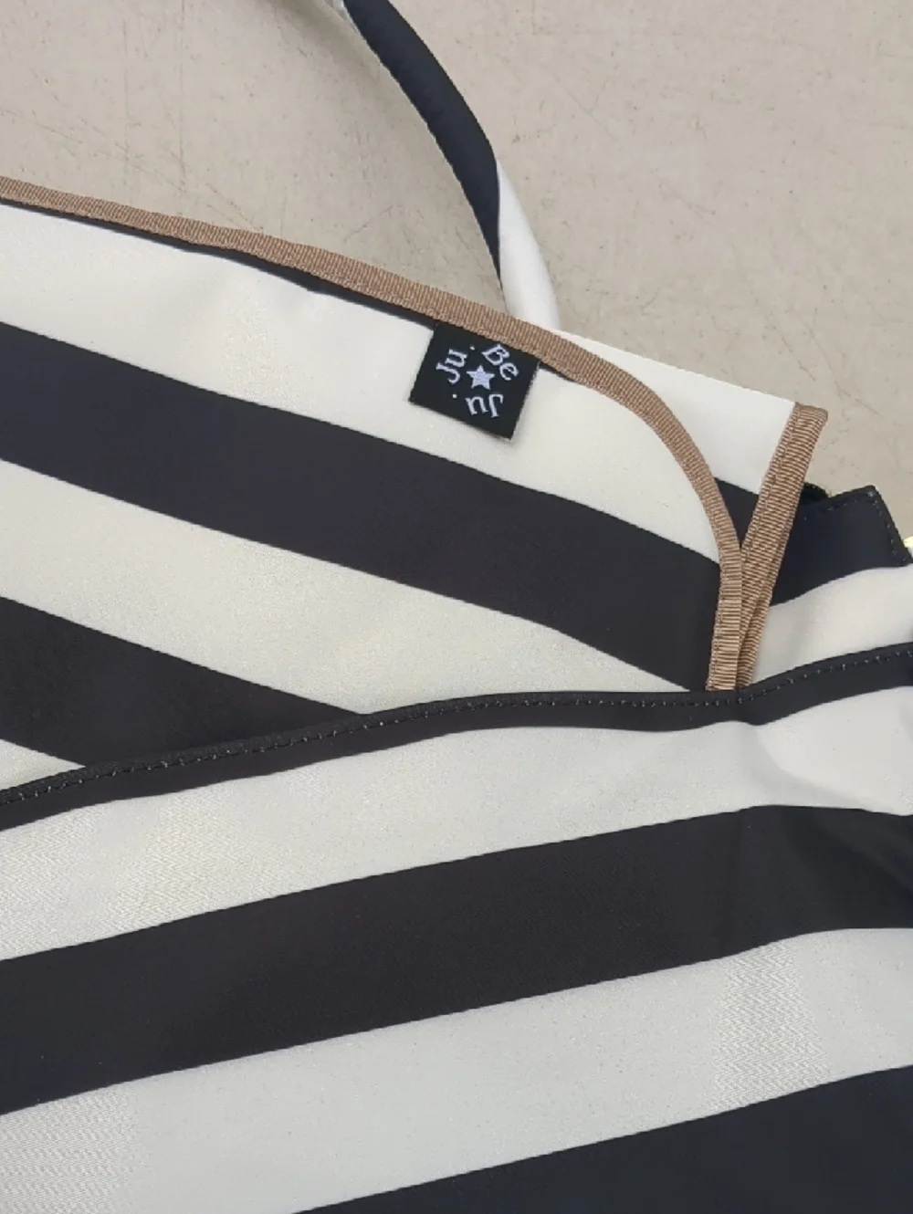 Ju-Ju-Be Black and White Striped Diaper Bag Tote with Gold Hardware